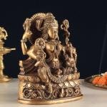 Pure Brass Goddess Parvati with Baby Ganesha Statue - 9" Divine Motherhood Idol